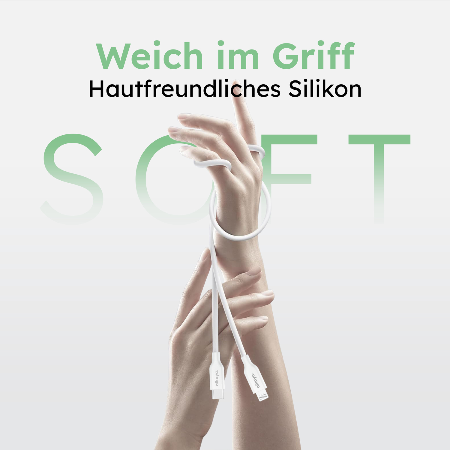 alkaya. | Speed Flex | Ladekabel | Silikon | USB C+L Weiß, 1 Meter