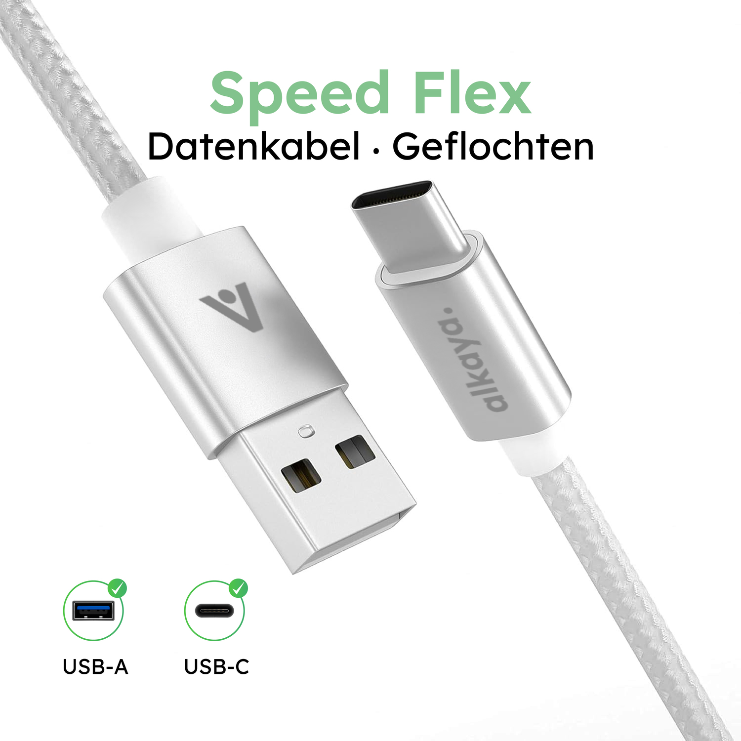 alkaya. | Speed Flex | Ladekabel | Geflochten | USB A+C Weiß, 1 Meter