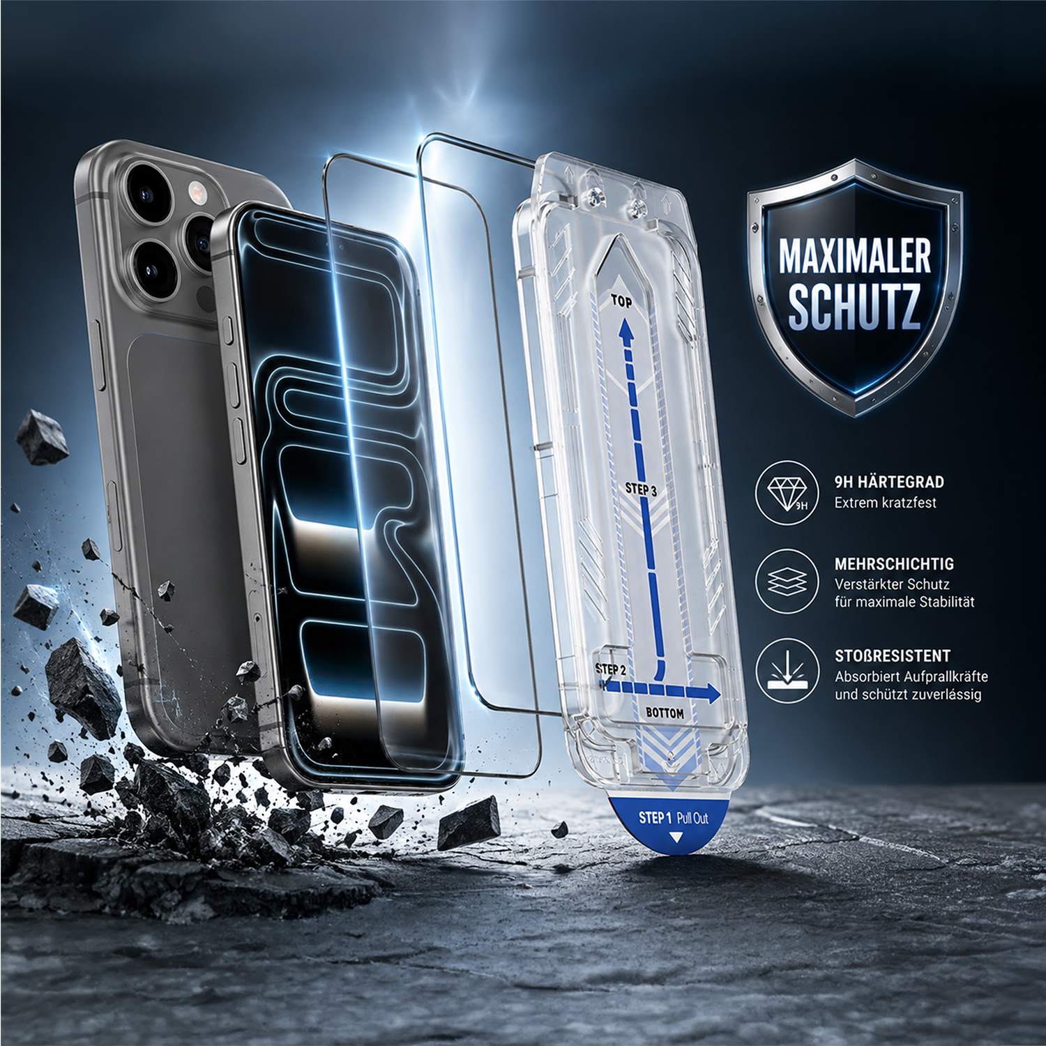 alkaya. | 2 In 1 A Shield | 2x Displayschutzglas mit Installation Kit + 1x Kameraschutzglas, transparent, iPhone 18 Pro Max