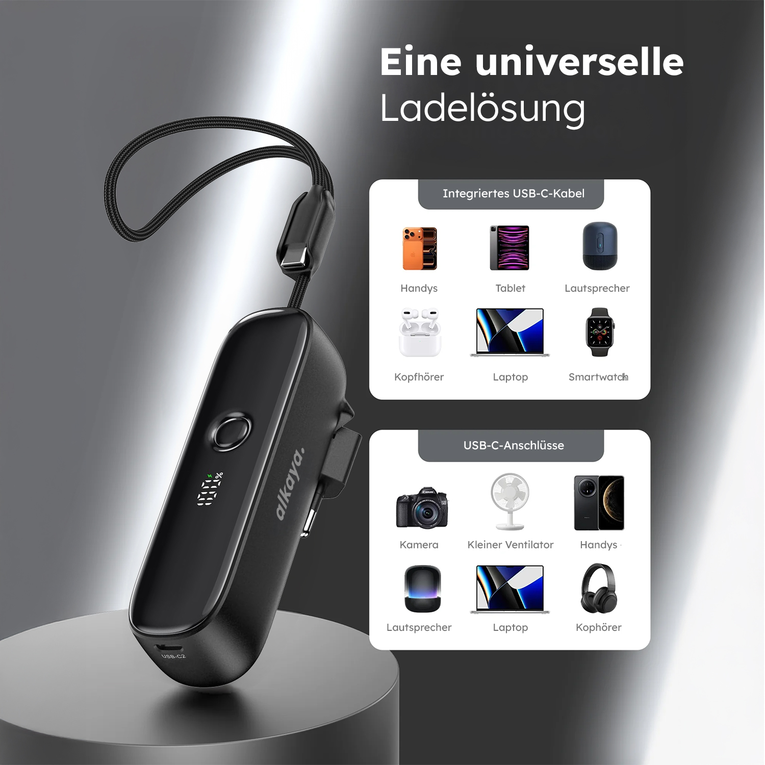 alkaya. | Hybrid Charger 5.000 mAh Powerbank mit Stecker 2in1 & Wall Charger, USB-C 22W Super Fast Charging