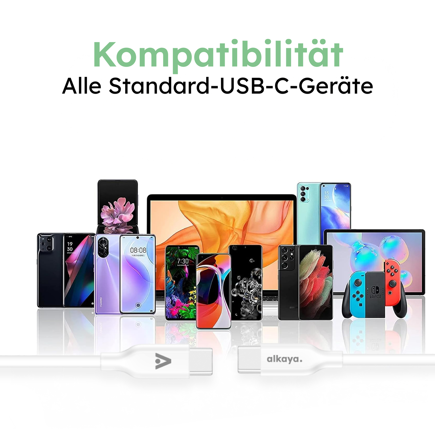 alkaya. | Speed Flex | Ladekabel | Silikon | USB C+C Weiß, 1 Meter