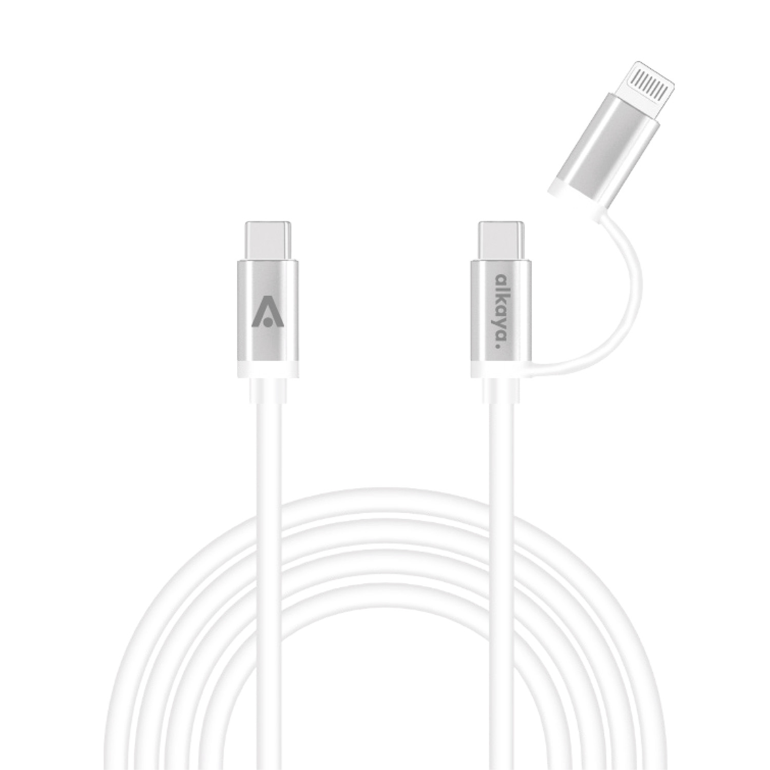alkaya. | Speed Flex | 2 in 1 Ladekabel | Hochglanz | USB C+C+L Weiß, 1 Meter