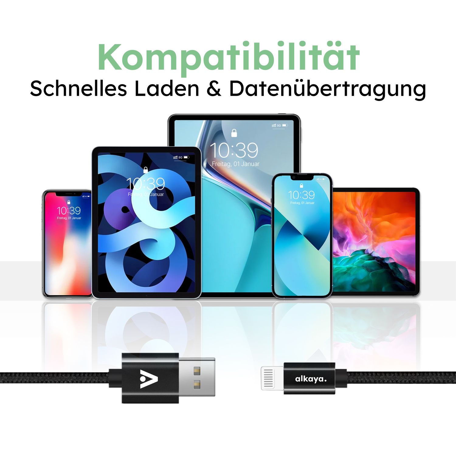 alkaya. | Speed Flex | Ladekabel | Geflochten | USB A+L schwarz, 1Meter