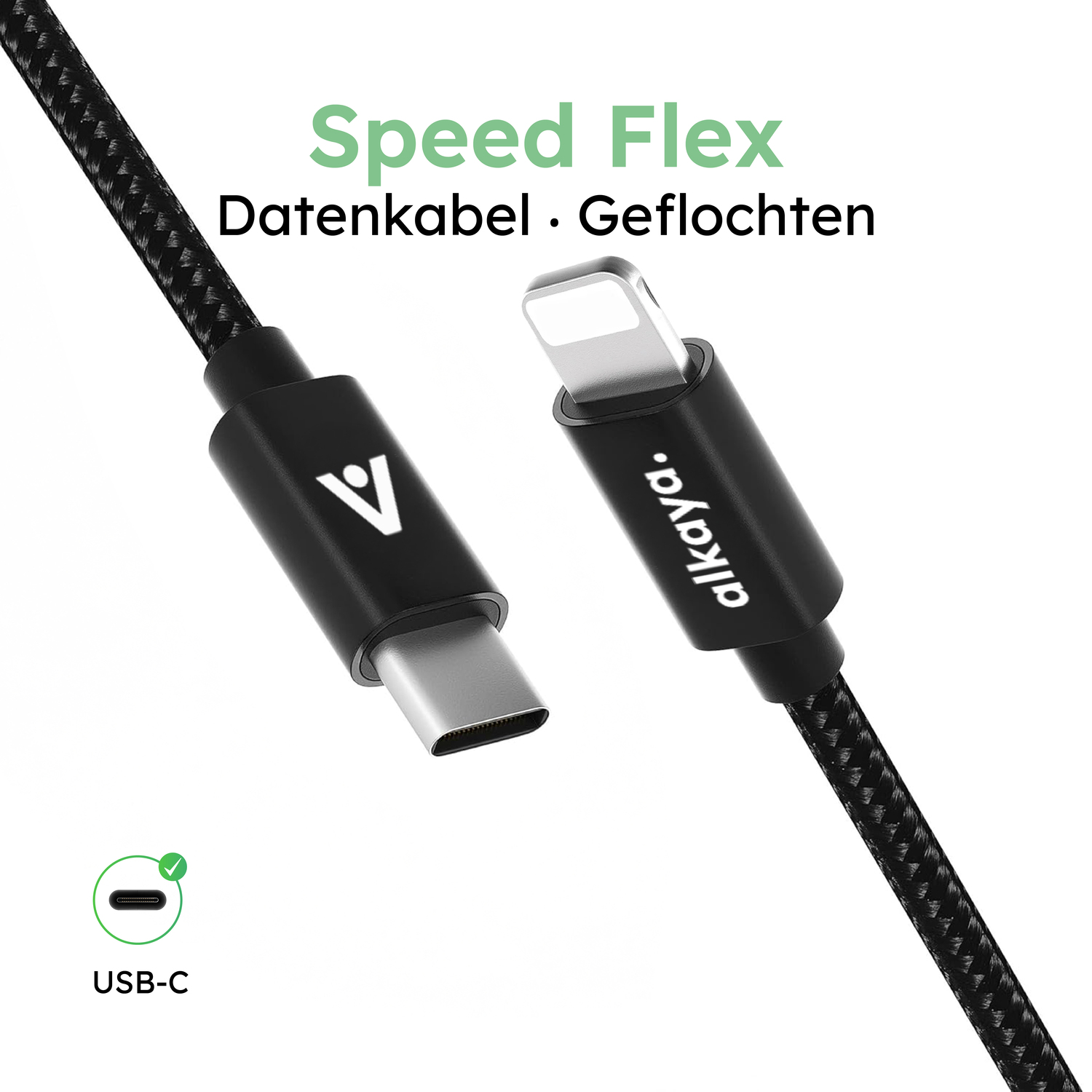 alkaya. | Speed Flex | Ladekabel | Geflochten | USB C+L schwarz, 1Meter