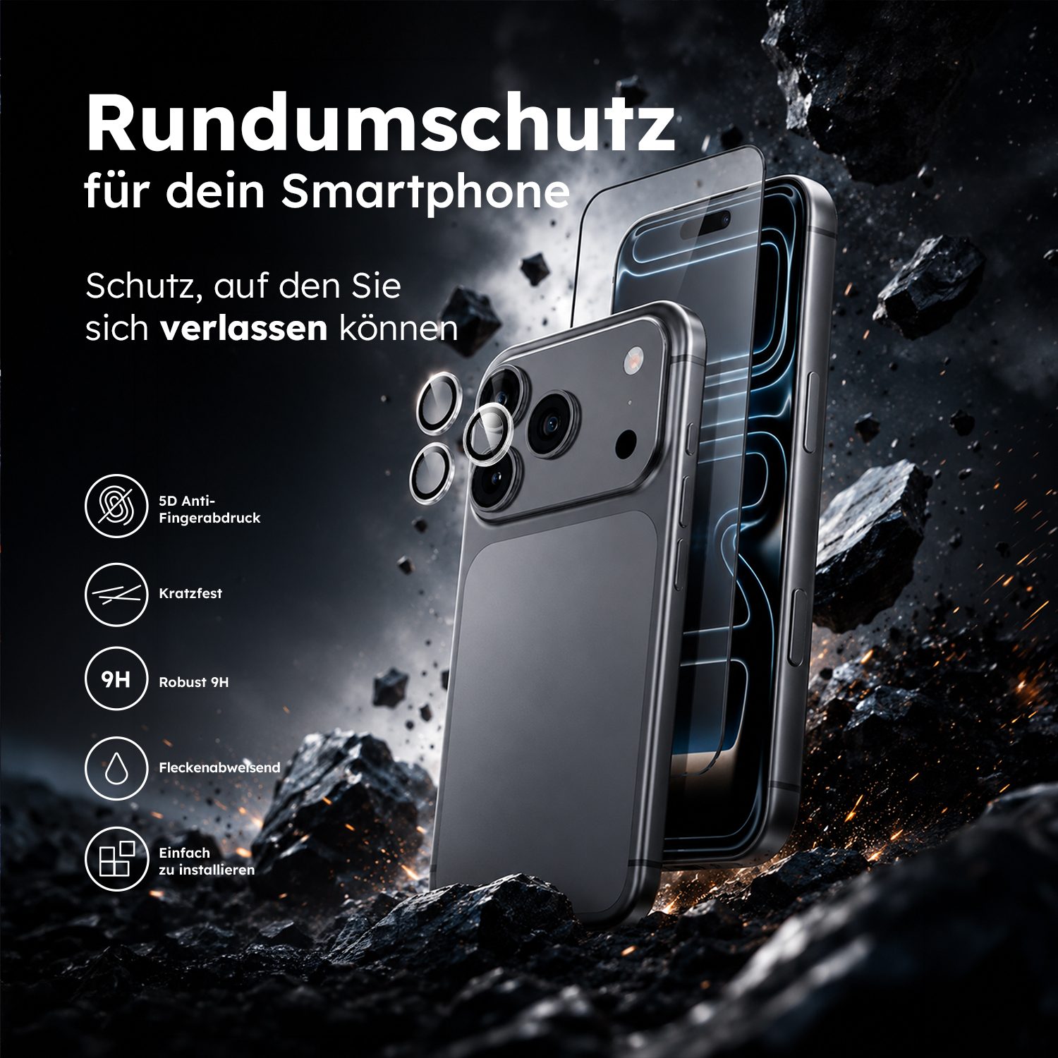 alkaya. | 2 In 1 A Shield | Displayschutzglas + Kameraschutzglas transparent, iPhone 17 Pro Max/18 Pro Max
