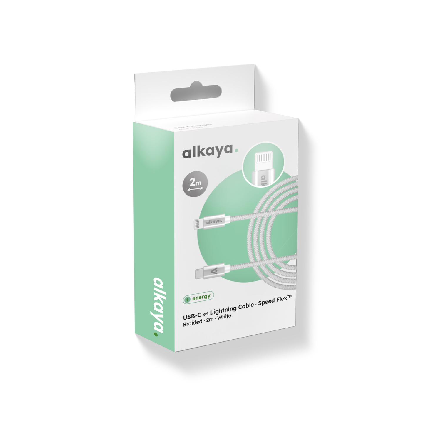 alkaya. | Speed Flex | Ladekabel | Geflochten | USB C+L 2m, Weiß