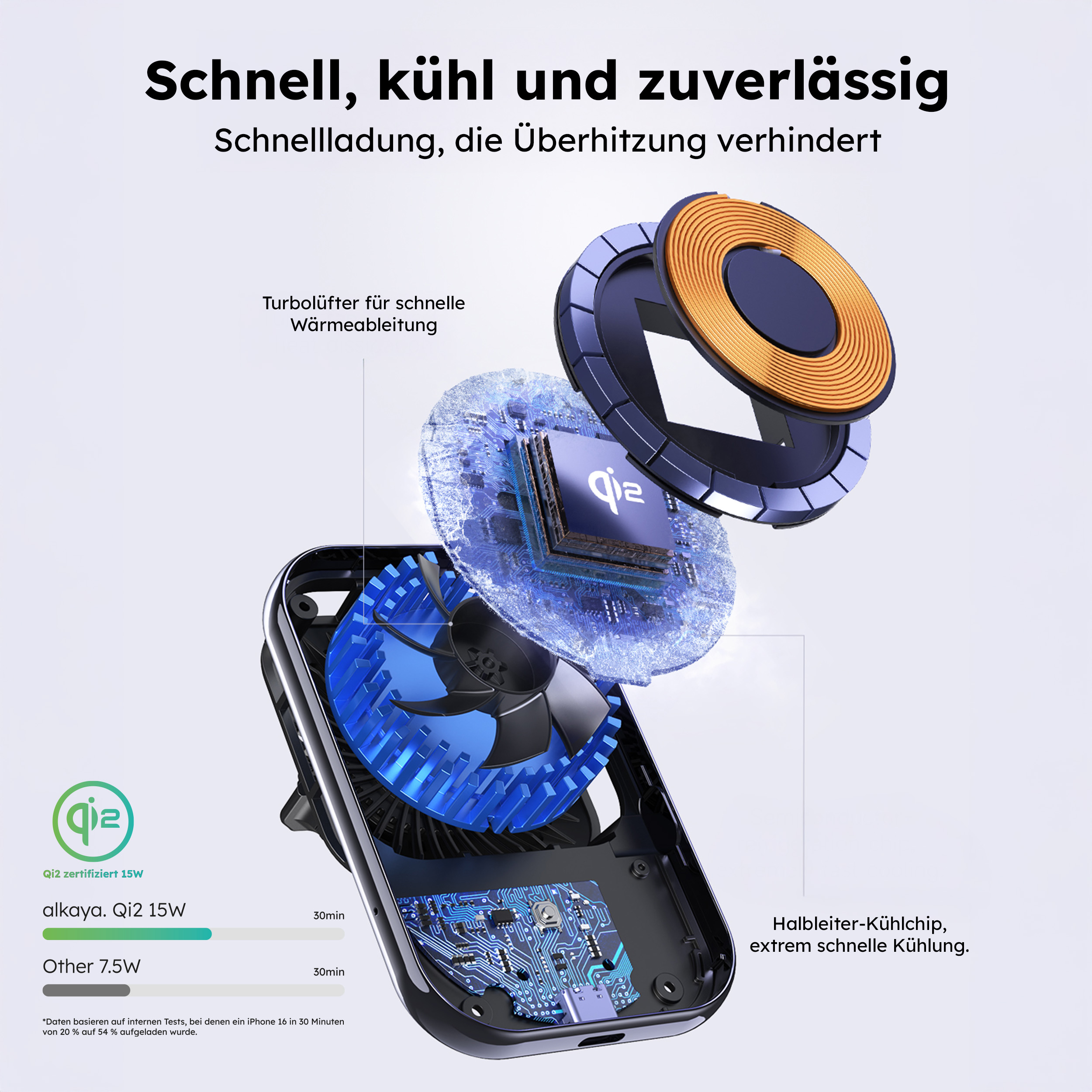 alkaya. | Breeze | Wireless KFZ Ladegerät kompatibel mit Magsafe, QI2, schwarz