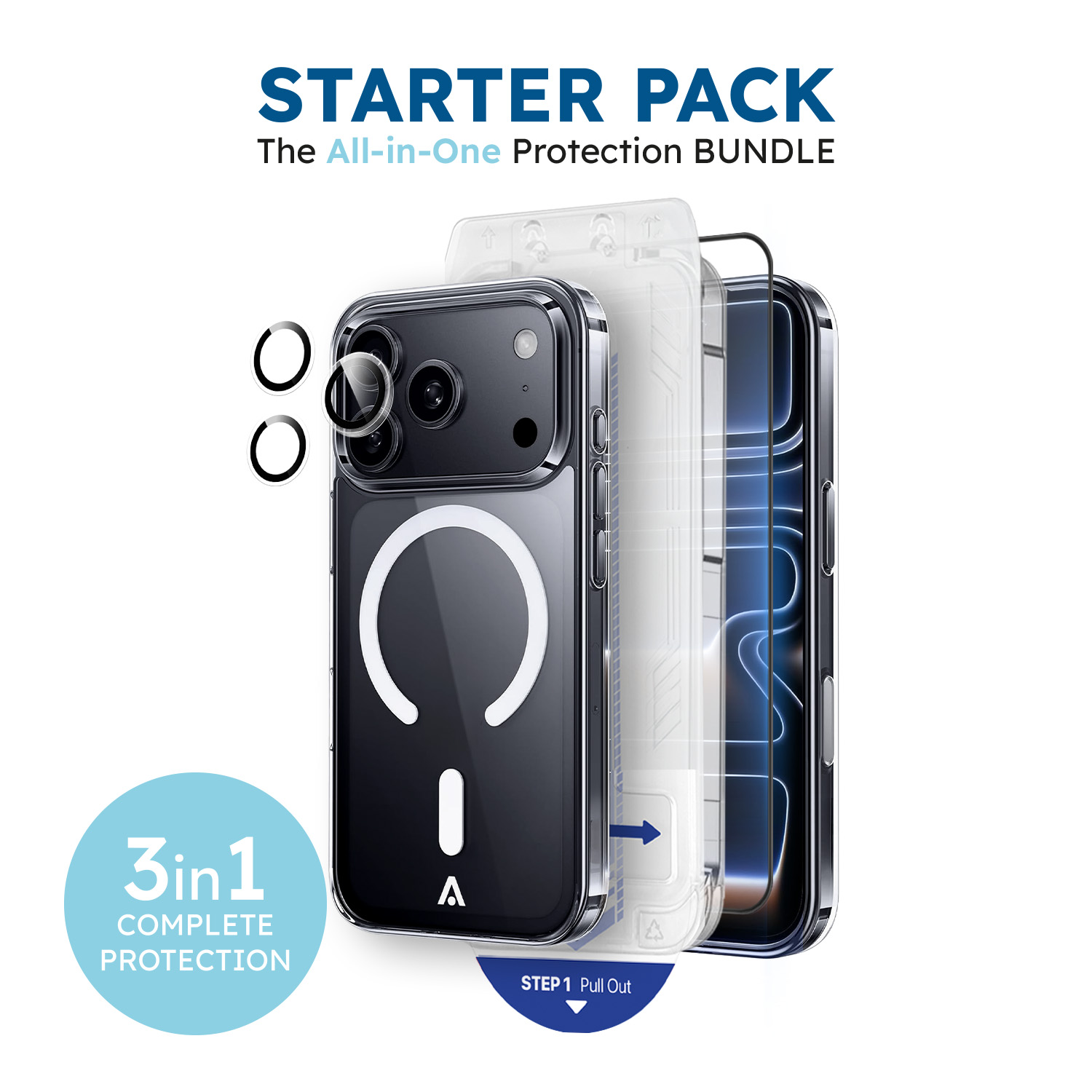 alkaya. | 3 In 1 A Shield | Clear Case + Displayschutzglas + Installation Kit + Kamerasschutz, iPhone 18 Pro Max/17 Pro Max