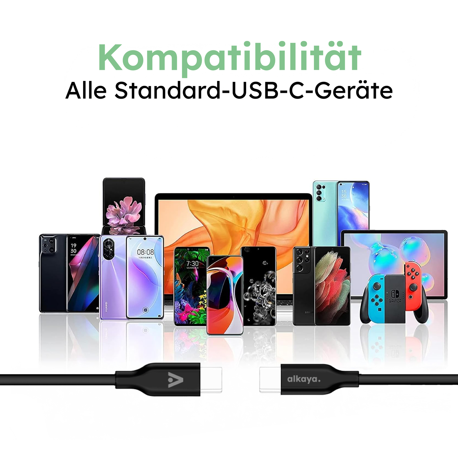 alkaya. | Speed Flex | Ladekabel | Silikon | USB C+C Schwarz, 1 Meter