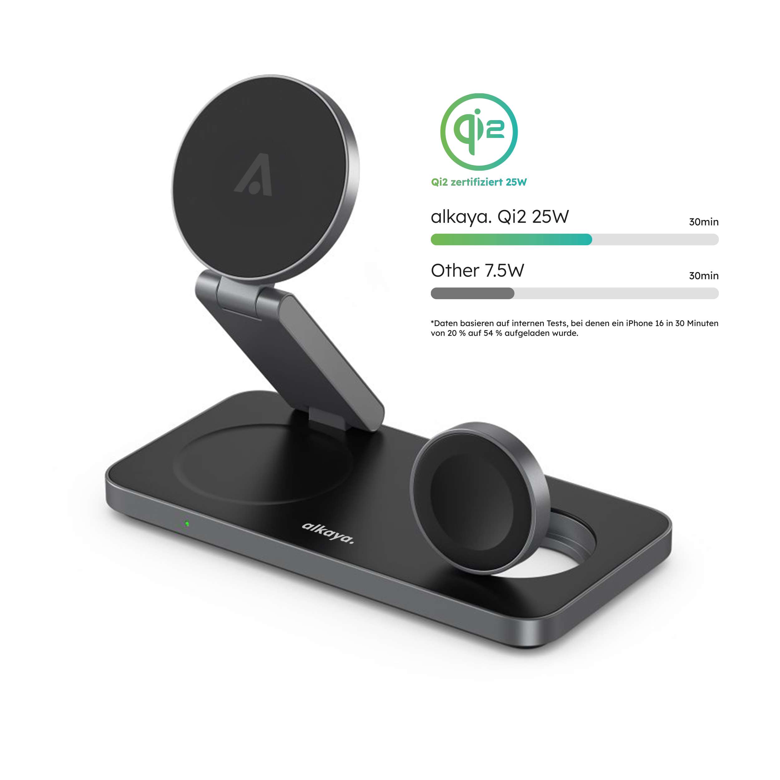 alkaya. | Tripod Wireless Ladestation - 3 in 1 | (Phone, Watch, Headset), Black