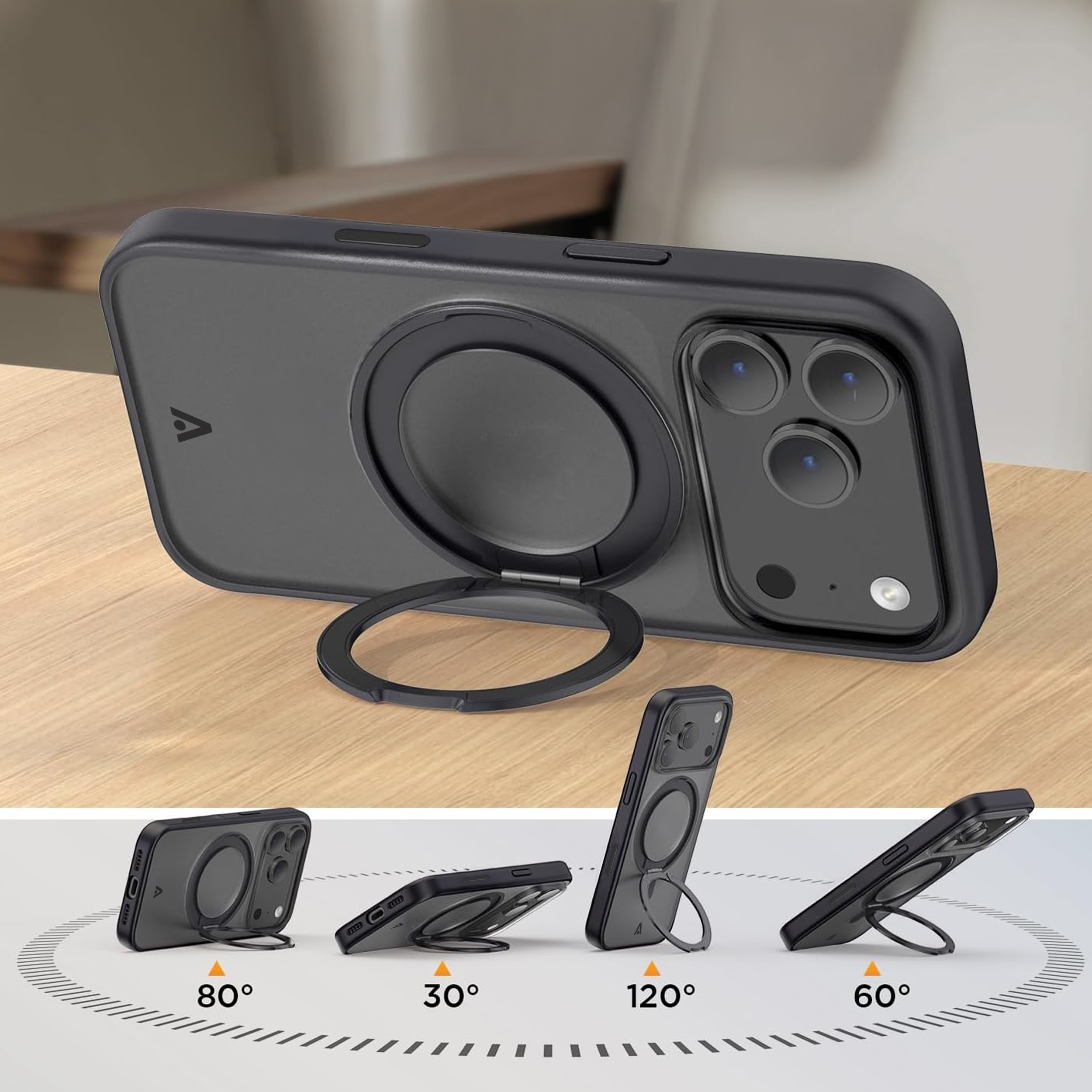 alkaya. | LUCID 360 FlexStand Case kompatibel mit Magsafe schwarz, iPhone 17 Pro Max