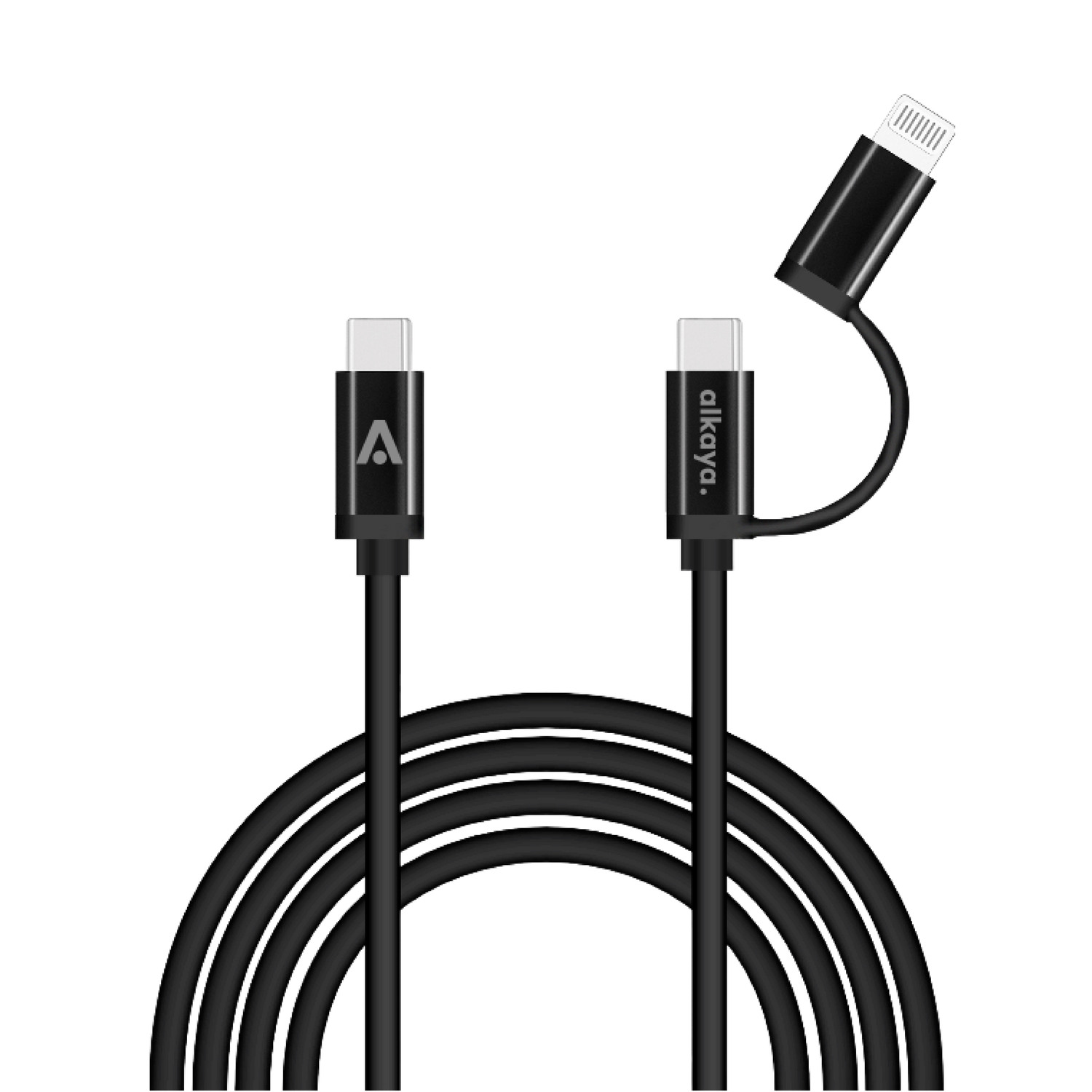 alkaya. | Speed Flex | 2 in 1 Ladekabel | Hochglanz | USB C+C+L Schwarz, 1 Meter