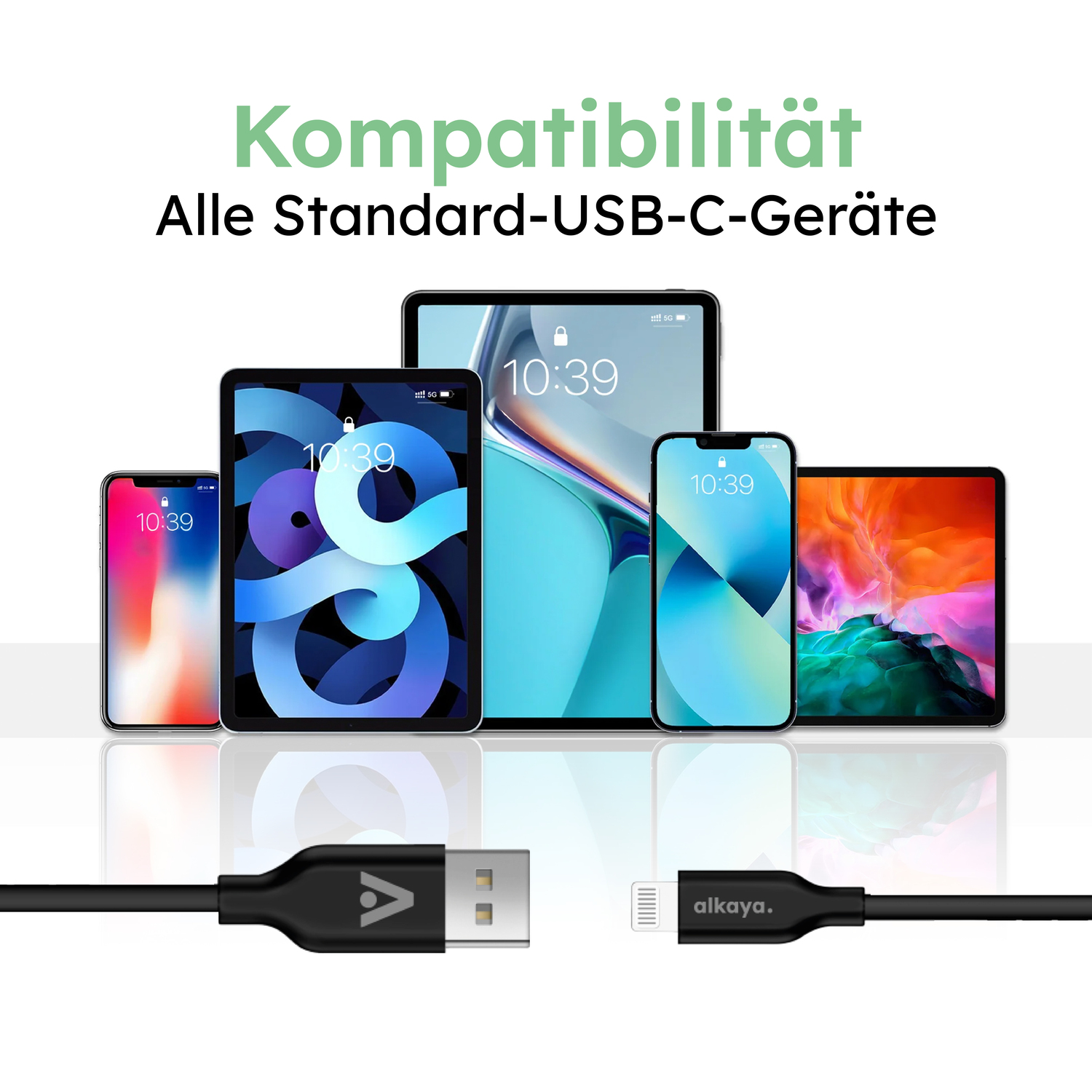 alkaya. | Speed Flex | Ladekabel | Silikon | USB A+L Schwarz, 1 Meter