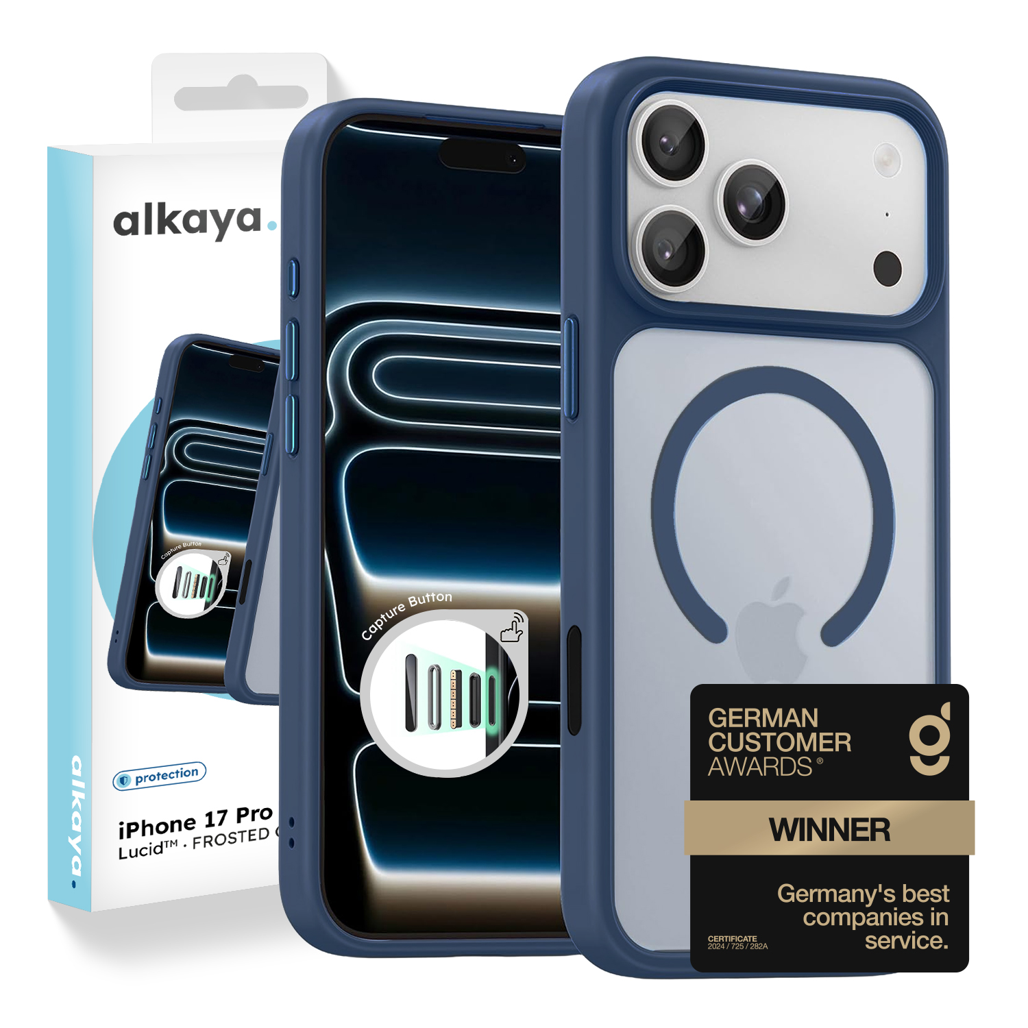 alkaya. | LUCID FROSTED Case kompatibel mit Magsafe blau, iPhone 17 Pro/18 Pro
