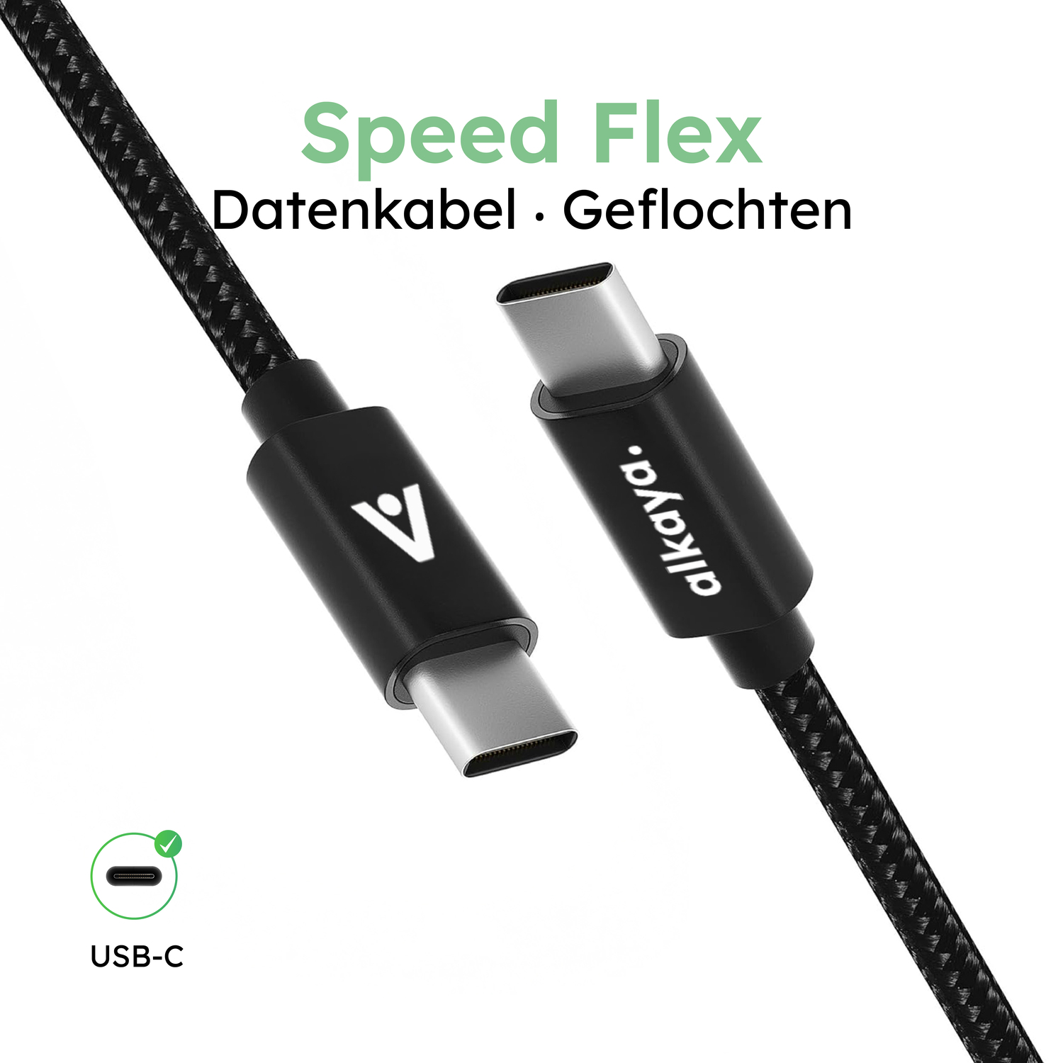 alkaya. | Speed Flex | Ladekabel | Geflochten | USB C+C 2m, Schwarz